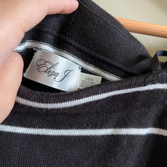 ELIZA J Off The Shoulder Stripe Sheath Dress In Black Ivory Charcoal Wom… - Picture 4 of 8